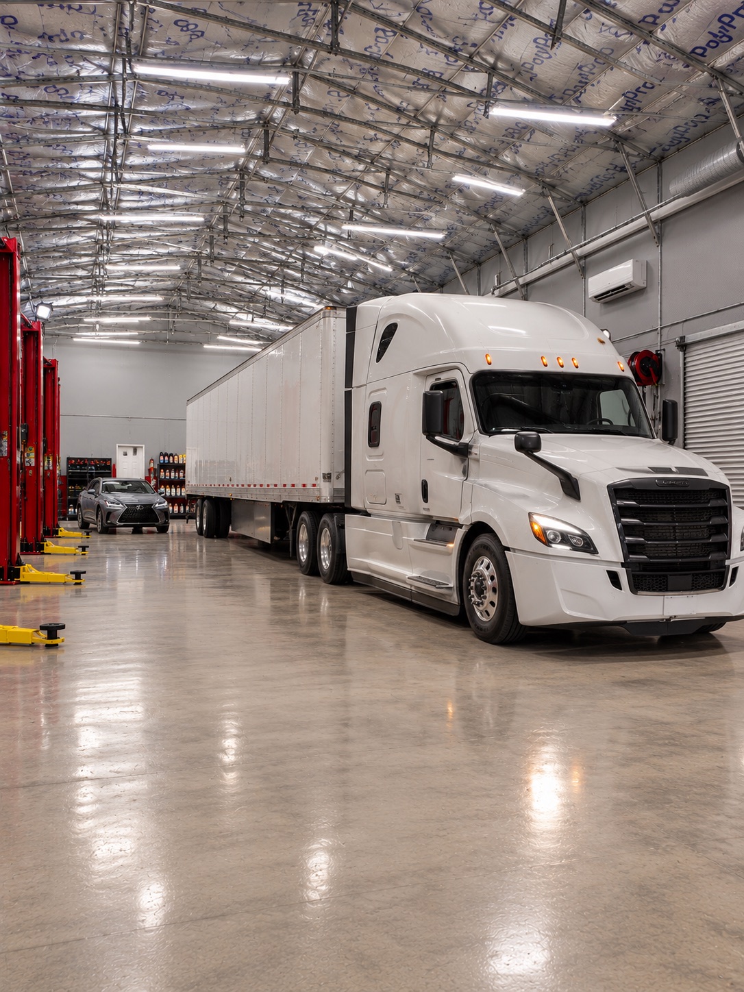 Tractor-trailer positioned inside the Midwest VITAL inspection facility